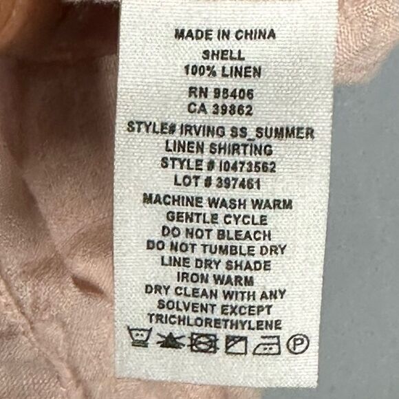 Theory Men's Irving Short Sleeve Summer 100% Linen Button down  Shirt Peach XL - Picture 5 of 6